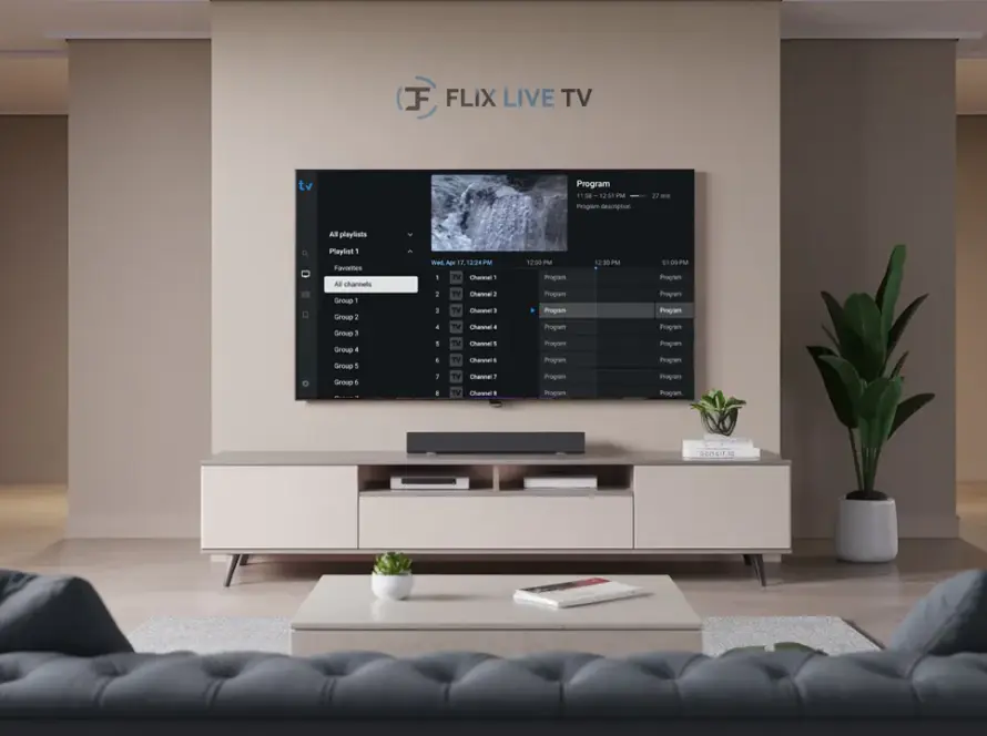 setting up iptv on your smart tv in 2024. A tv on a wall in a living room