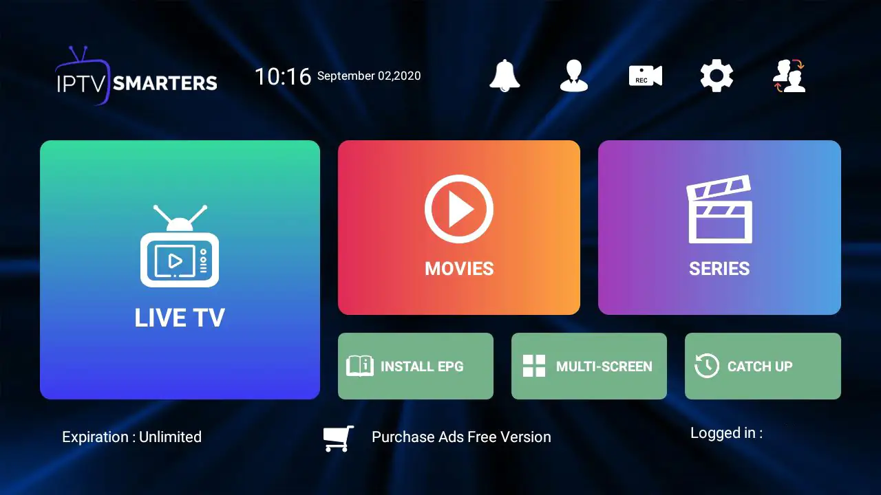 iptv smarters pro player home interface.