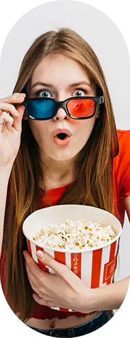 Surprised girl wearing cinema glasses