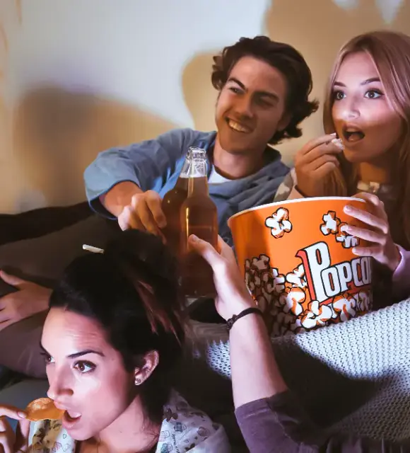 Flix-live-tv-services flix live tv - people watching movie, eating popcorn